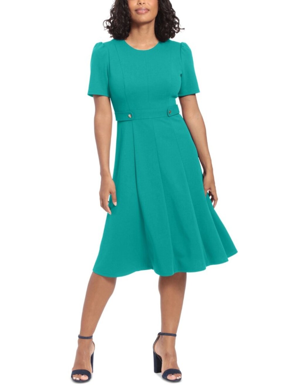 London Times Women's Puff-Sleeve Tab-Detail Fit & Flare Dress Size 10